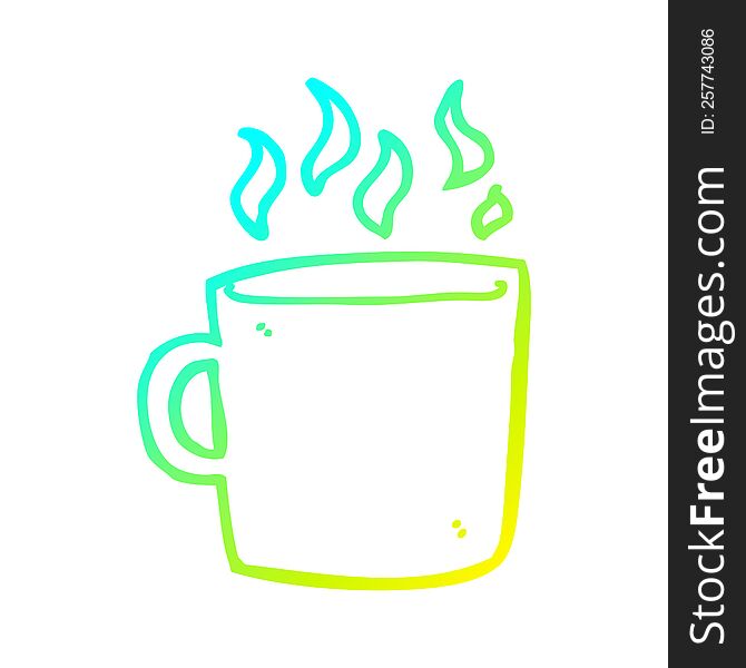 cold gradient line drawing of a cartoon hot cup of coffee