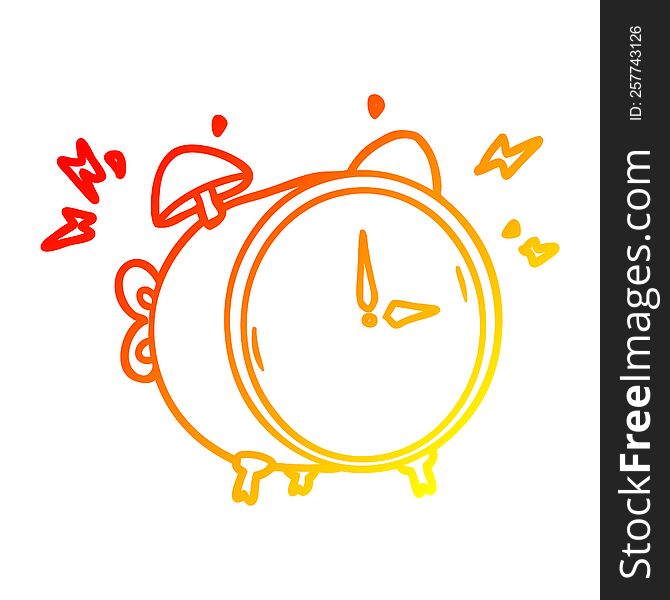 warm gradient line drawing of a cartoon ringing alarm clock