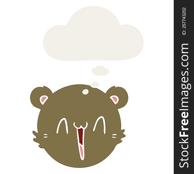 Cute Cartoon Teddy Bear Face And Thought Bubble In Retro Style