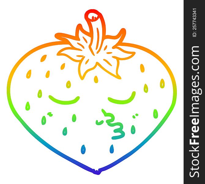rainbow gradient line drawing of a cartoon strawberry