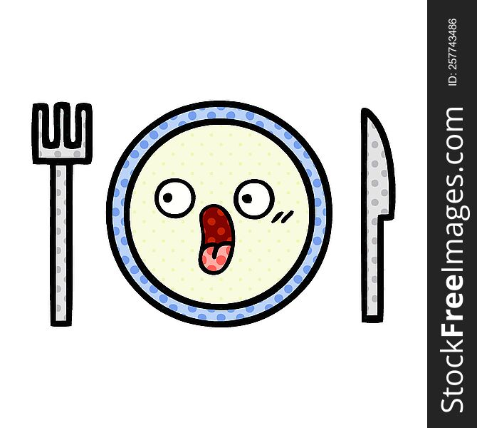 comic book style cartoon of a dinner plate