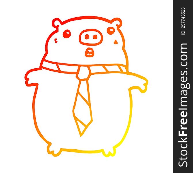 Warm Gradient Line Drawing Cartoon Pig Wearing Office Tie