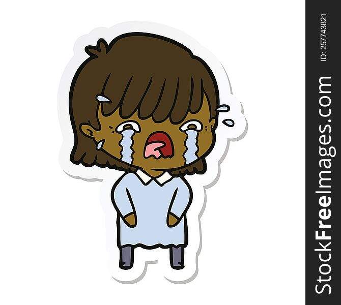 Sticker Of A Cartoon Girl Crying