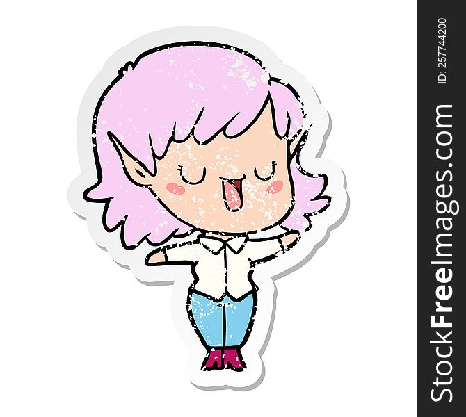 Distressed Sticker Of A Cartoon Elf Girl