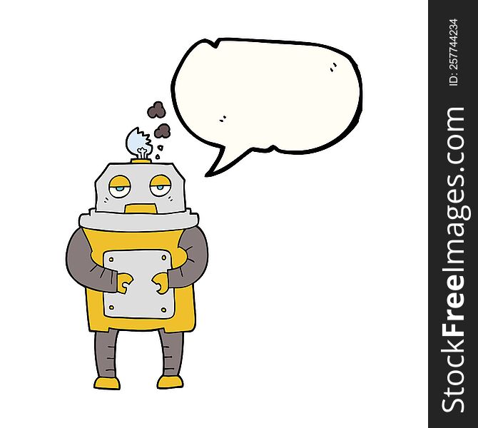 freehand drawn speech bubble cartoon broken robot