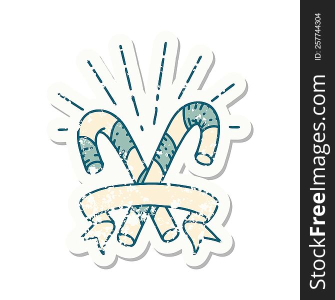 grunge sticker of tattoo style candy canes