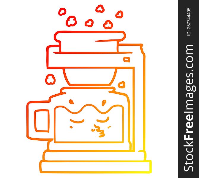 warm gradient line drawing of a cartoon filter coffee machine