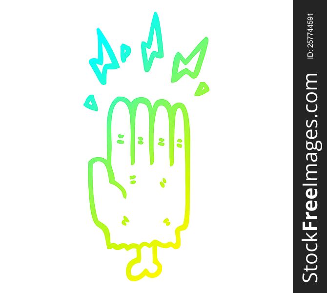 cold gradient line drawing of a cartoon magic halloween zombie hand