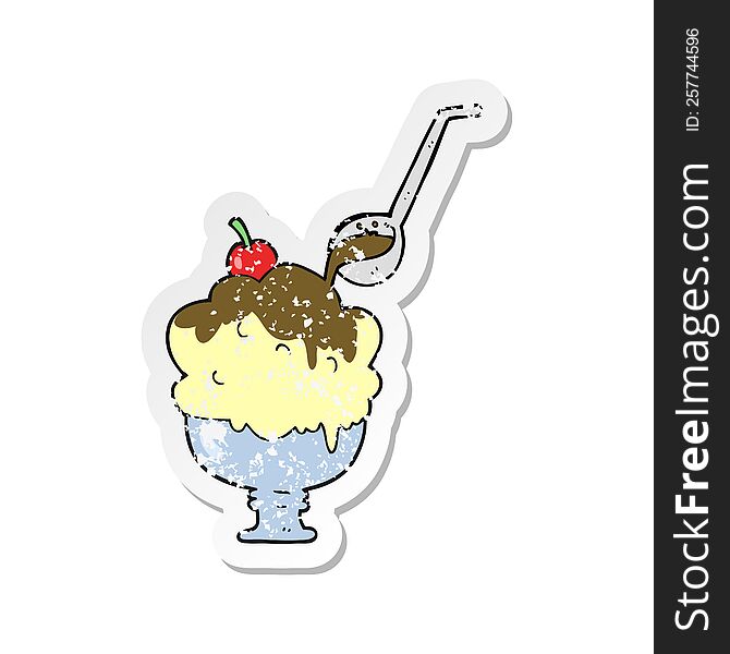 Retro Distressed Sticker Of A Cartoon Ice Cream