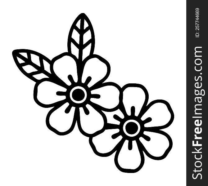 Black Line Tattoo Of Flowers