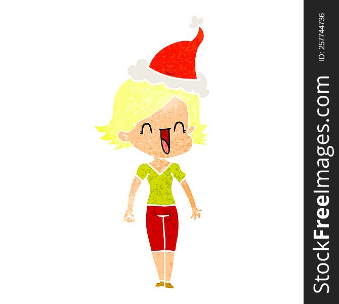 Retro Cartoon Of A Happy Woman Wearing Santa Hat
