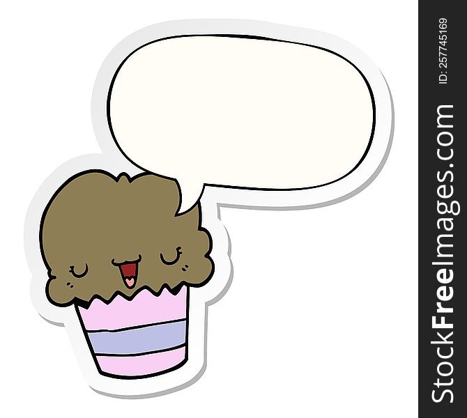 Cartoon Cupcake And Face And Speech Bubble Sticker