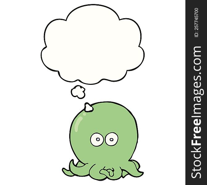 cartoon octopus with thought bubble. cartoon octopus with thought bubble