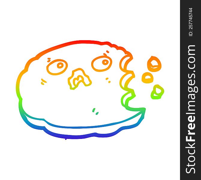 rainbow gradient line drawing of a cartoon bitten cookie