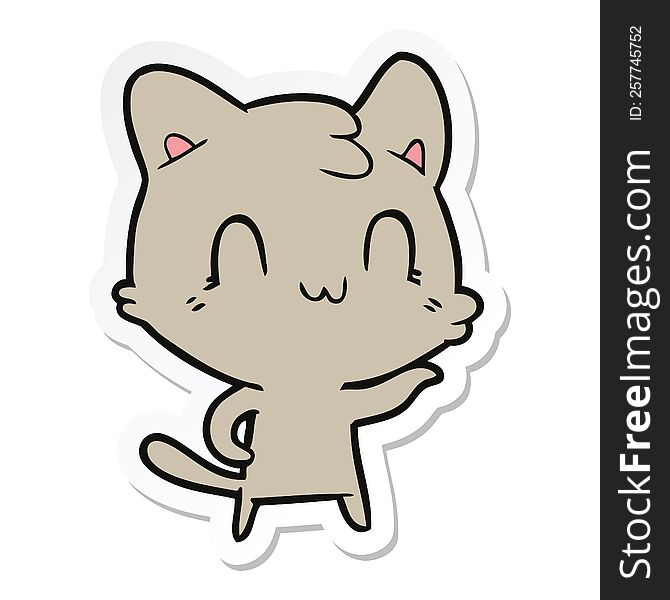 sticker of a cartoon happy cat