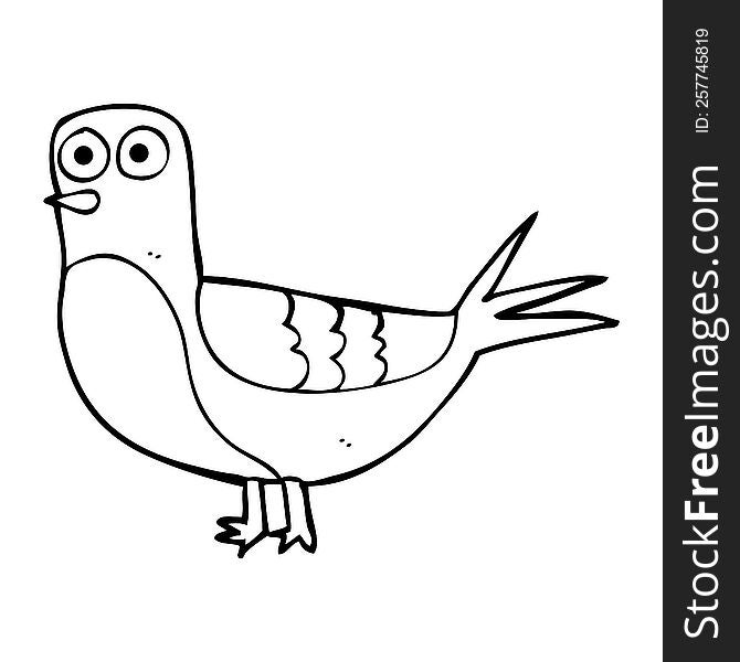 freehand drawn black and white cartoon pigeon