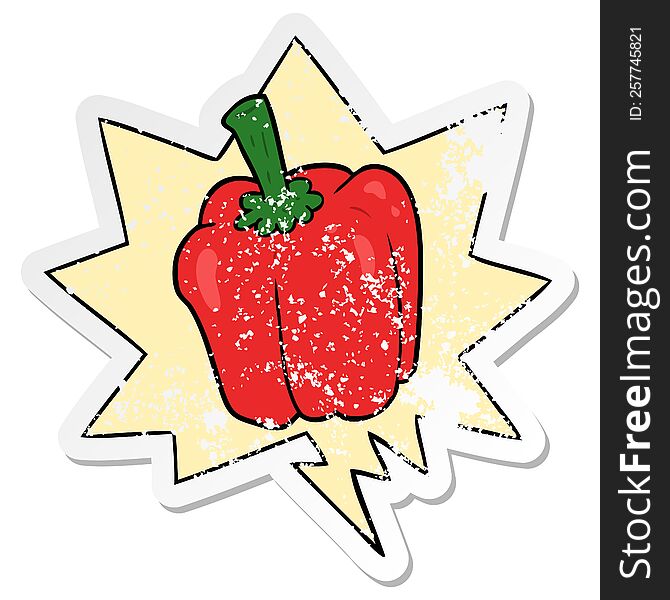 Cartoon Fresh Organic Pepper And Speech Bubble Distressed Sticker