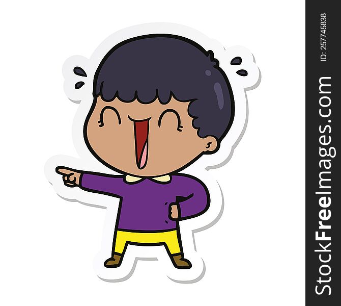 sticker of a laughing cartoon man pointing finger