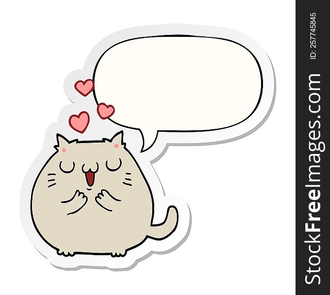 Cute Cartoon Cat In Love And Speech Bubble Sticker