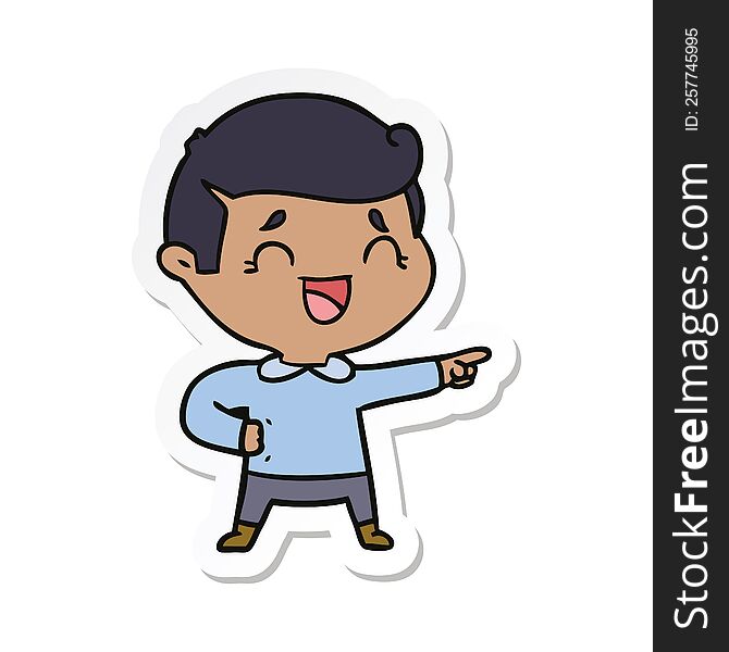 Sticker Of A Cartoon Laughing Man Pointing
