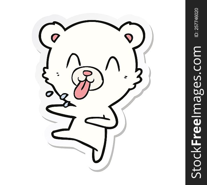 sticker of a rude cartoon dancing polar bear sticking out tongue