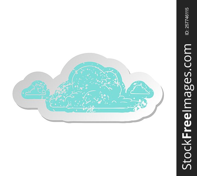 distressed old cartoon sticker of white large clouds. distressed old cartoon sticker of white large clouds