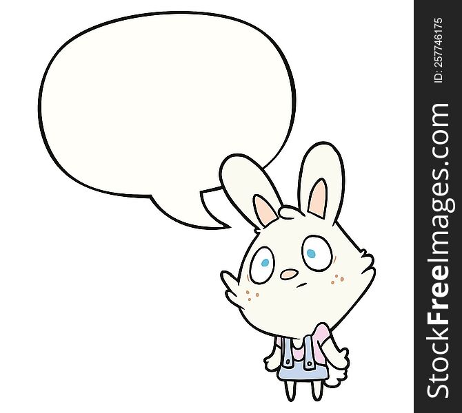 Cute Cartoon Rabbit Shrugging Shoulders And Speech Bubble