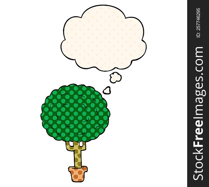 cartoon tree with thought bubble in comic book style