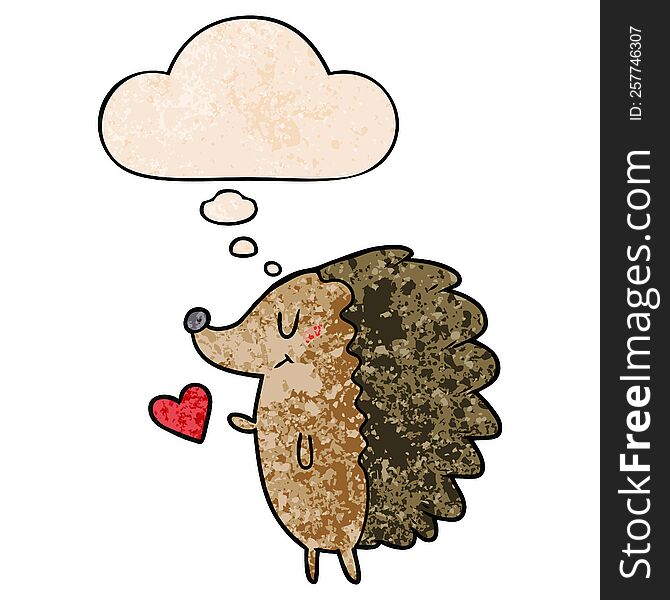 Cute Cartoon Hedgehog And Thought Bubble In Grunge Texture Pattern Style