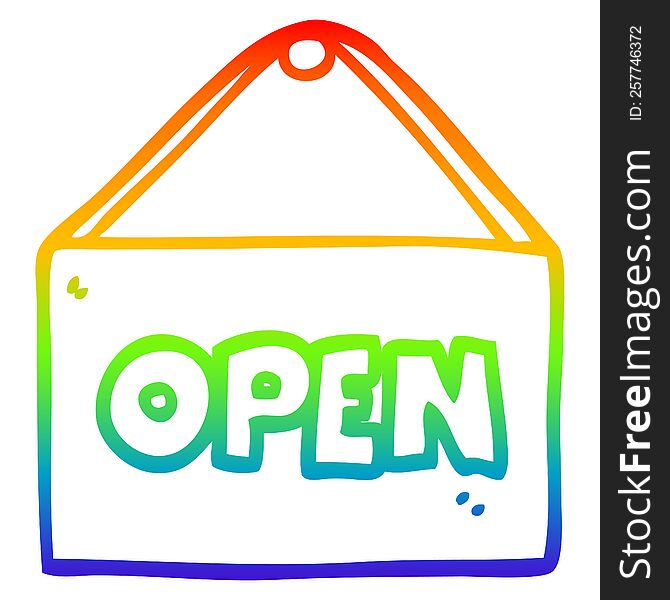 rainbow gradient line drawing of a cartoon open sign
