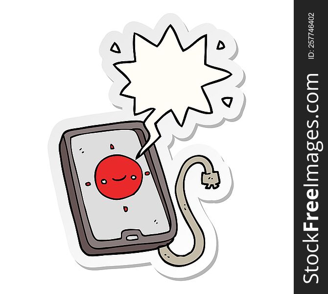 cartoon mobile phone device with speech bubble sticker