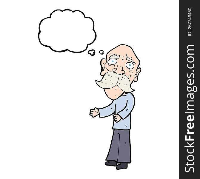 cartoon lonely old man with thought bubble