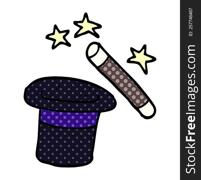 cartoon doodle magicians hat and wand