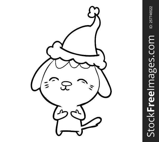 Happy Line Drawing Of A Dog Wearing Santa Hat