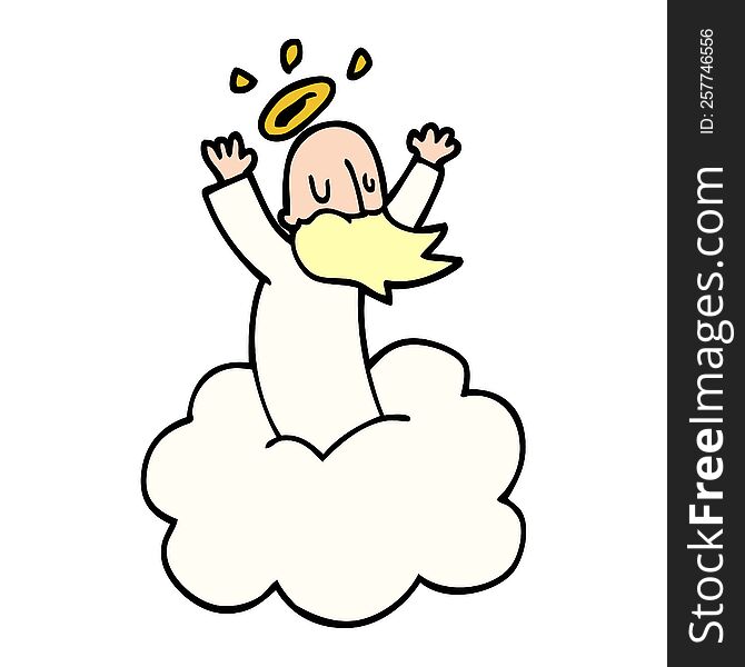 Cartoon Doodle God On Cloud