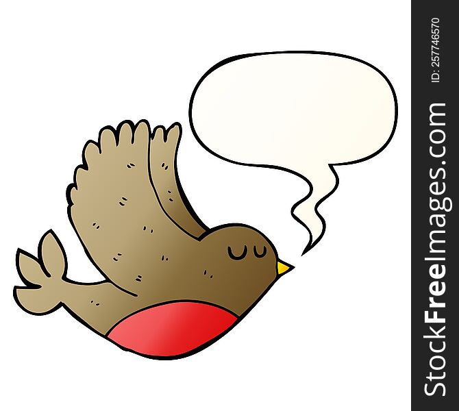 cartoon flying bird with speech bubble in smooth gradient style