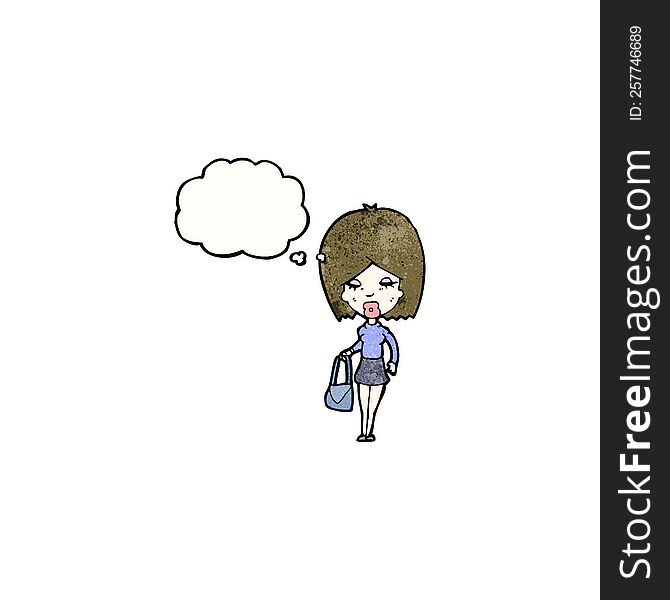 cartoon woman with thought bubble and handbag