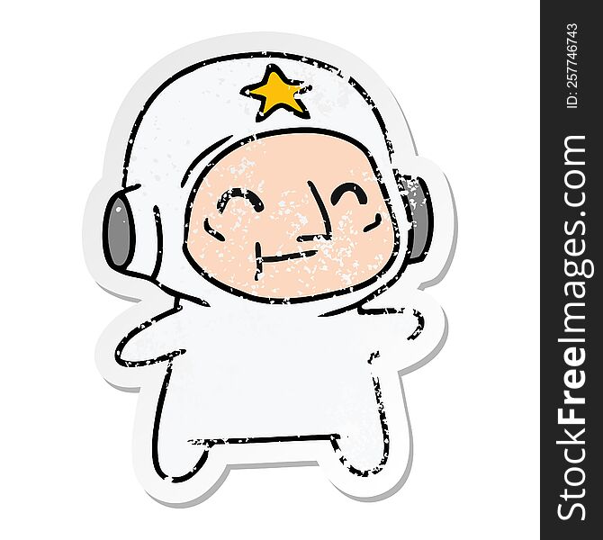 distressed sticker cartoon of an older astronaut