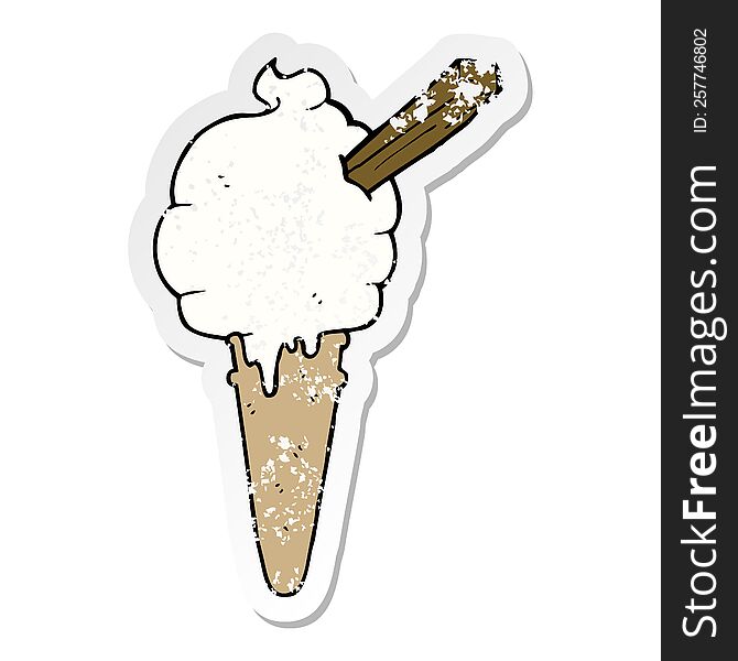 Distressed Sticker Of A Cartoon Ice Cream