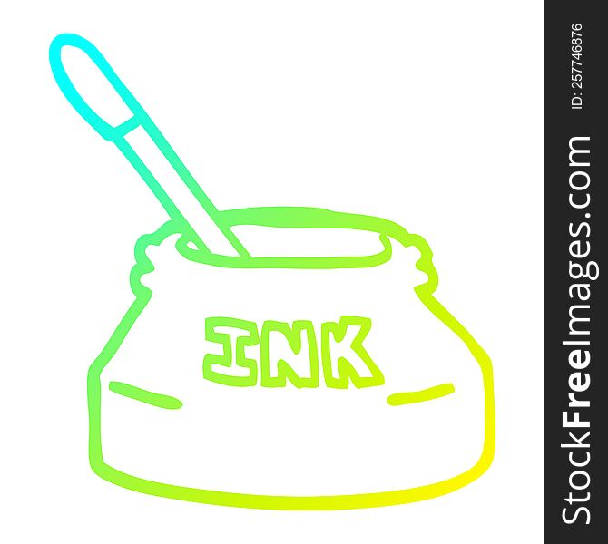 cold gradient line drawing of a cartoon ink pot