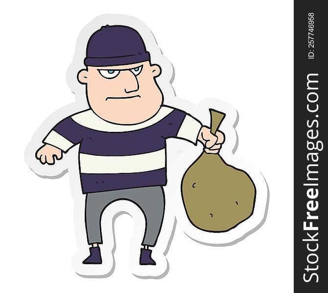 sticker of a cartoon burglar with loot bag