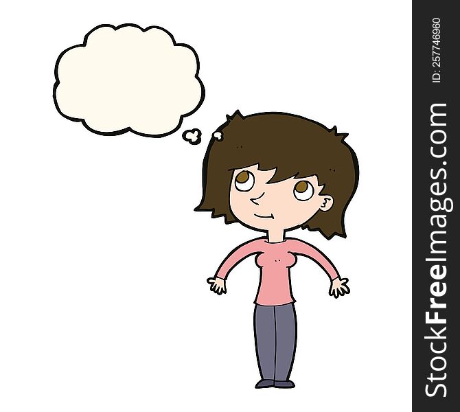 Cartoon Woman Shrugging With Thought Bubble