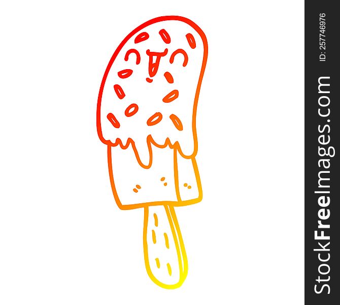 warm gradient line drawing of a cartoon ice lolly