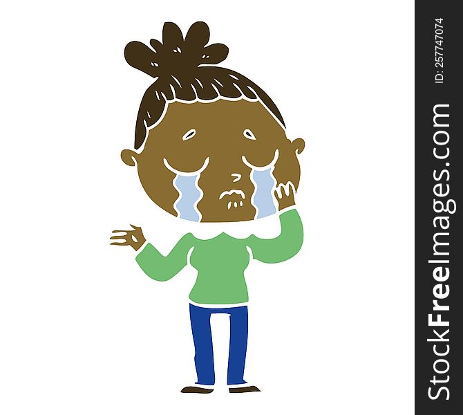 Flat Color Style Cartoon Crying Woman