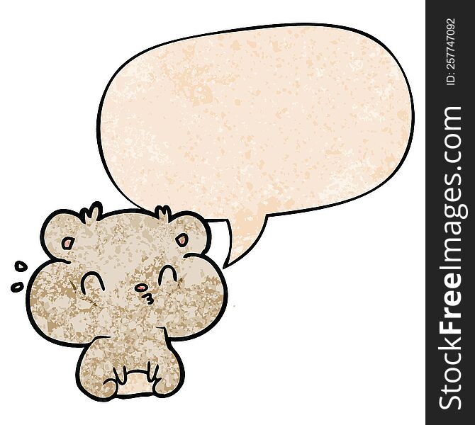 cartoon hamster with full cheek pouches with speech bubble in retro texture style. cartoon hamster with full cheek pouches with speech bubble in retro texture style