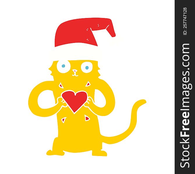 Flat Color Illustration Of A Cartoon Cat Loving Christmas