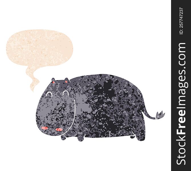 Cartoon Hippo And Speech Bubble In Retro Textured Style