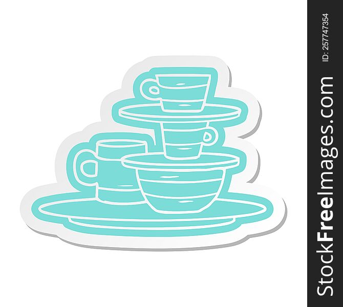 Cartoon Sticker Of Colourful Bowls And Plates