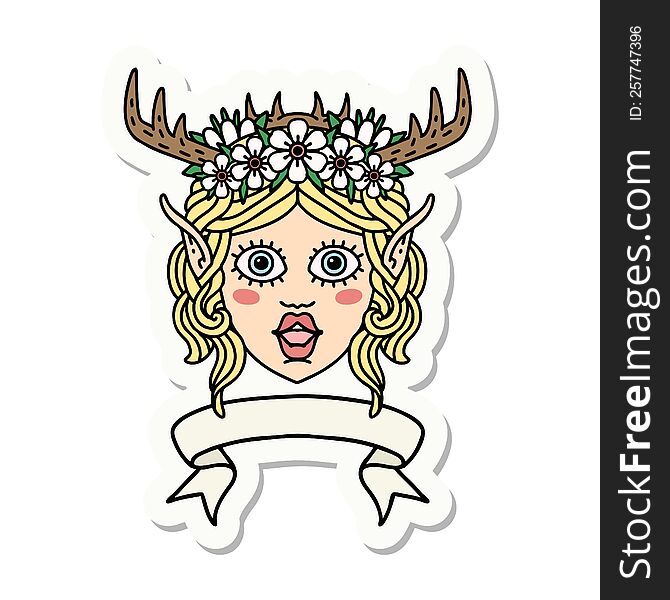 Elf Druid Character Face With Banner Sticker