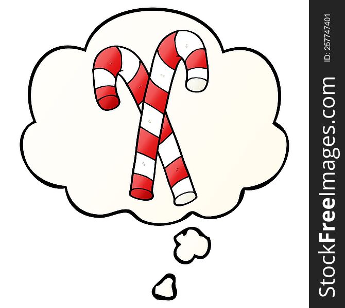 cartoon candy canes and thought bubble in smooth gradient style